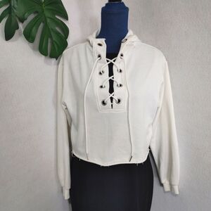 38 Point 5 White Laced Up Crop Top Hoodie